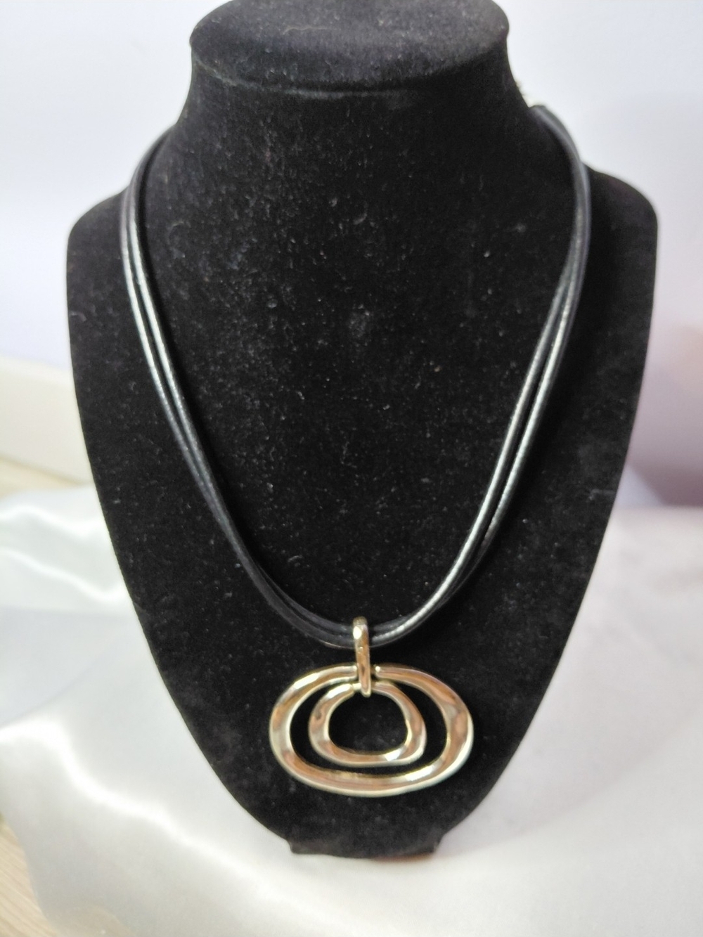 Chico's Double Oval Pendant Necklace with Black Cord